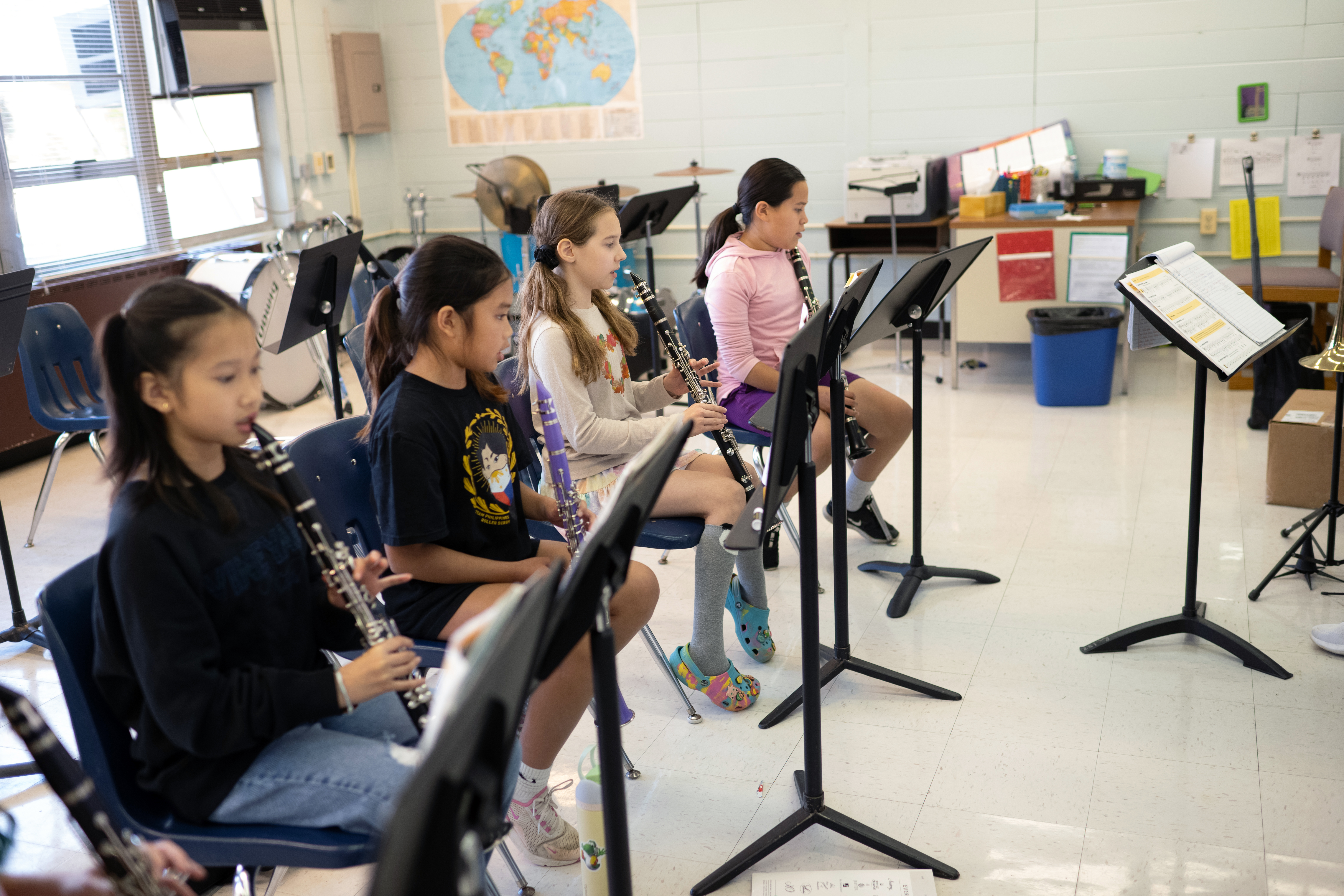 students in music class